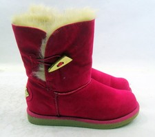 new Fuchsia/Gold Button Winter Warm Flat Ankle Boot  GIRL YOUTH Size 12