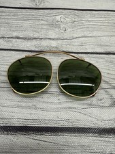 VTG 50's CLIP-ON Green Sunglasses 2 Pair One Case unmark Aviator Etched England