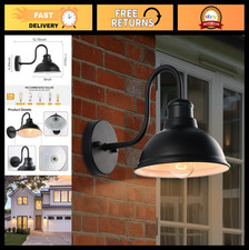 Vintage Outdoor Gooseneck Barn Light Fixture - 8" Matte Black Waterproof Wall Sc