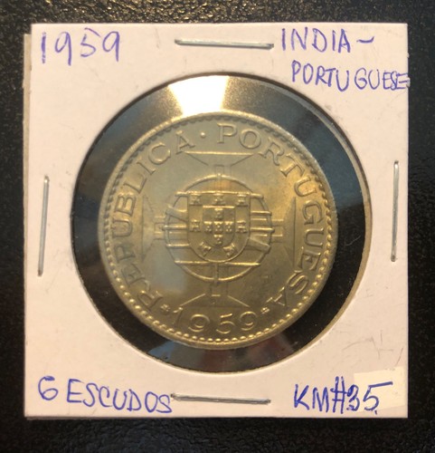 1959 Portugiesisch Indien 6 Escudos Kupfer Nickel Münze KM# 35 - Bild 3 von 4