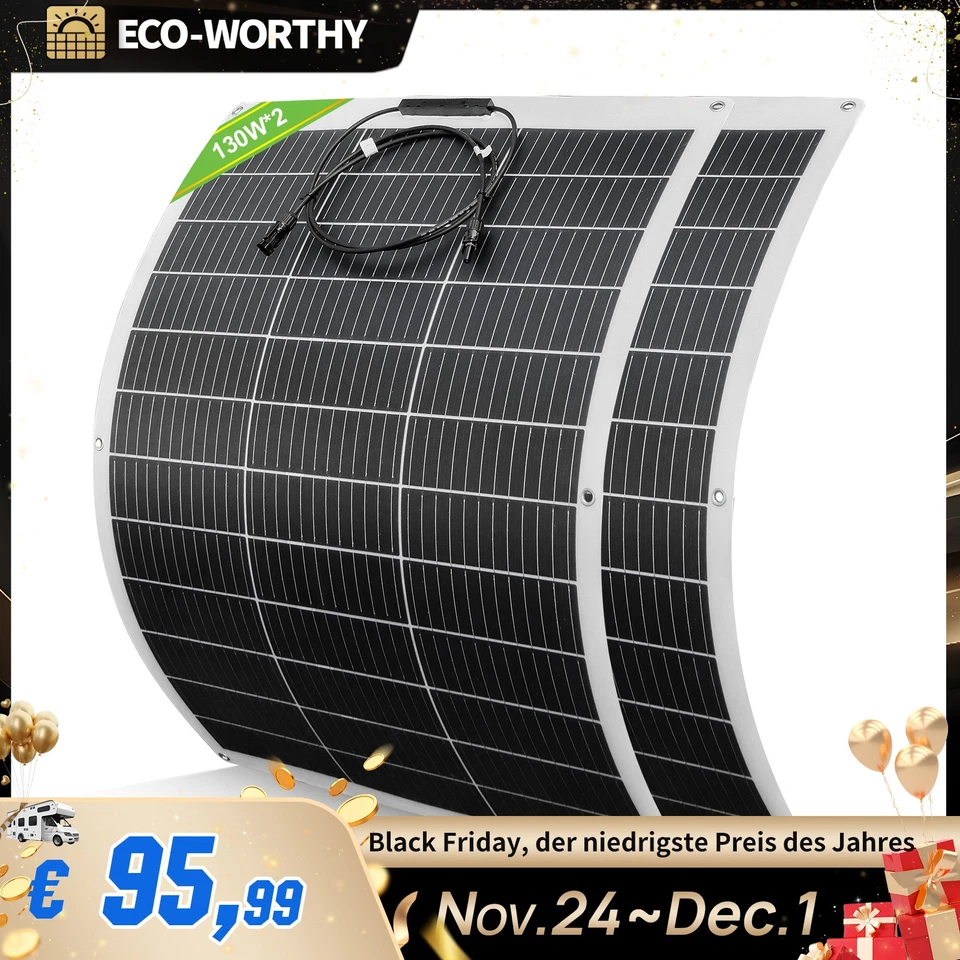 260W Flexibel Solarmodul Solarpanel Mono für Camper Wohnmobil Balkonkraftwerk