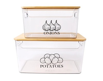 Xbopetda Potato & Onion Storage, Bamboo Lid, Transparent Acrylic Bin, 2 Set S...