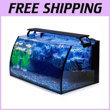 Curved Glass Aquarium Set with Decorative Rockery Background-