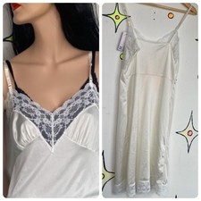 White Lace Trim Slip Dress Vintage Coquette Babydoll Lingerie - Small