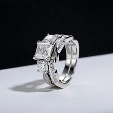 2.9Ct Princess Cut Lab Created Diamond Wedding Bridal Ring Set 14K White Gold FN