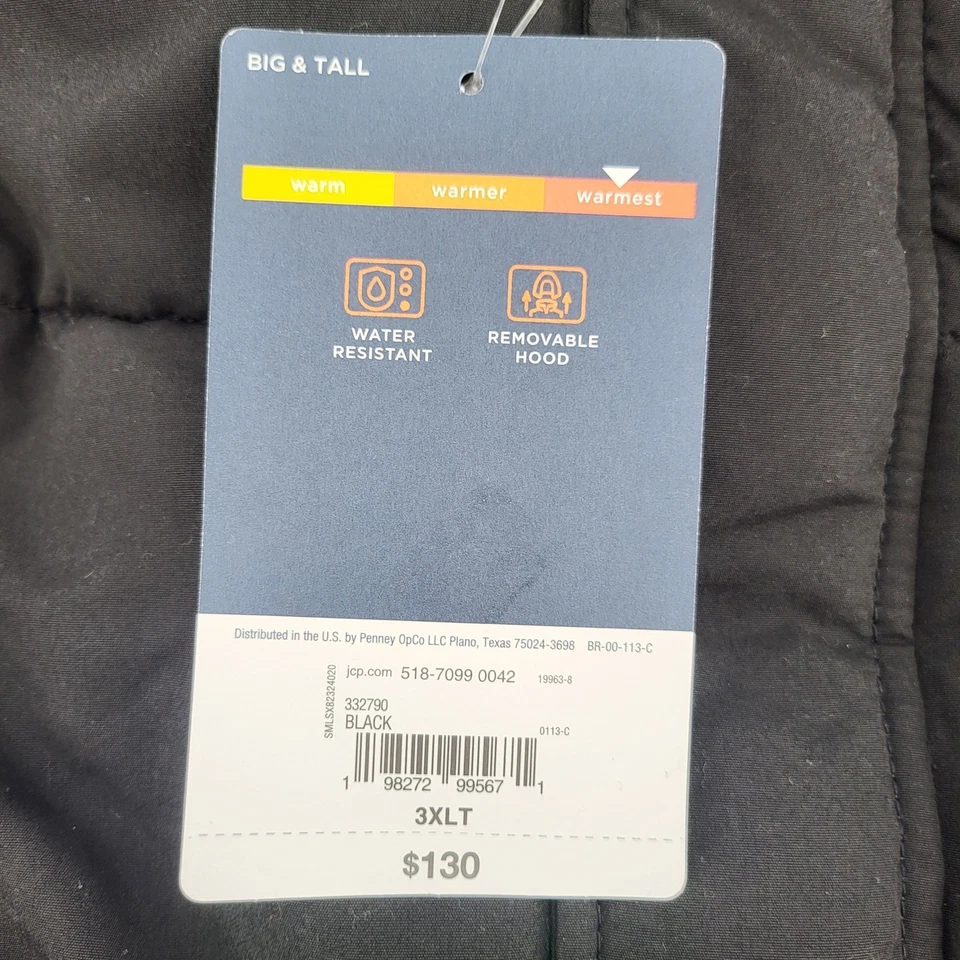 St Johns Bay Big Tall Men's Black Puffer Jacket Removable Hood 3XLT Coat NEW - Image 4 of 4