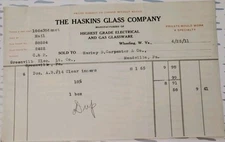 1911 The Haskins Glass Company Billhead Receipt Wheeling West Virginia