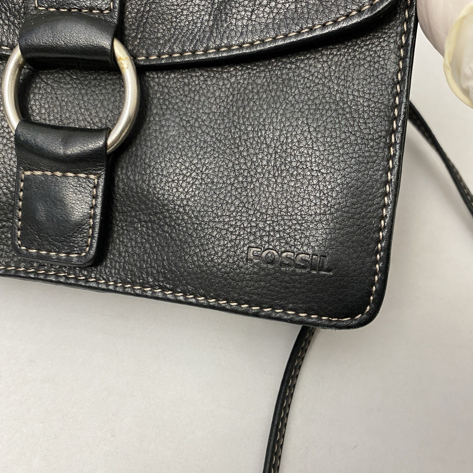 Fossil Black Leather Crossbody Shoulder Bag Traveler Organizer Purse 90’s thumbnail 3