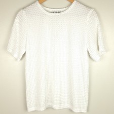 Vintage Gloria Lance Top Women's M White RIbbed Stretch Short Sleeve Made in USA
