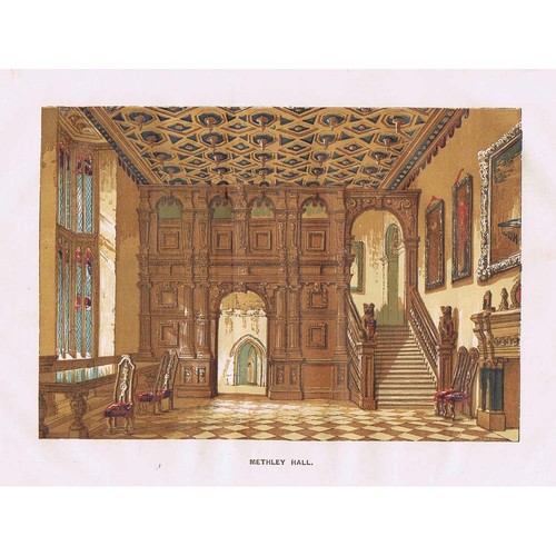 METHLEY HALL Yorkshire - Coloured Antique Print 1845