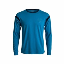 True Religion Brand Jeans Long Sleeve Ringer T-shirt Aqua & Navy Blue Large