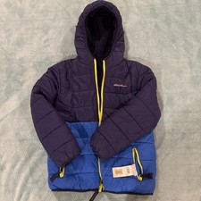 Eddie Bauer Kids Reversible Puffer Sherpa Fleece Hooded Jacket boys Small 7/8