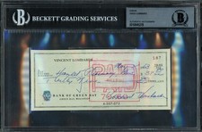 Vince Lombardi Autographed 3x6 Check Green Bay Packers Beckett BAS #10845278