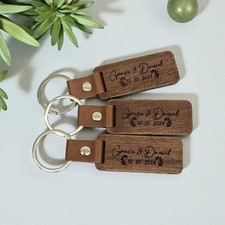 Personalized Wooden Keychain with Faux Leather Strap / Custom Engraved Gift