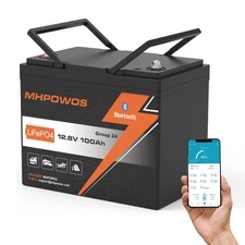 MHPOWOS 12V 100AH LiFePO4 Lithium Battery Group 24 Bluetooth For RV Solar Panel