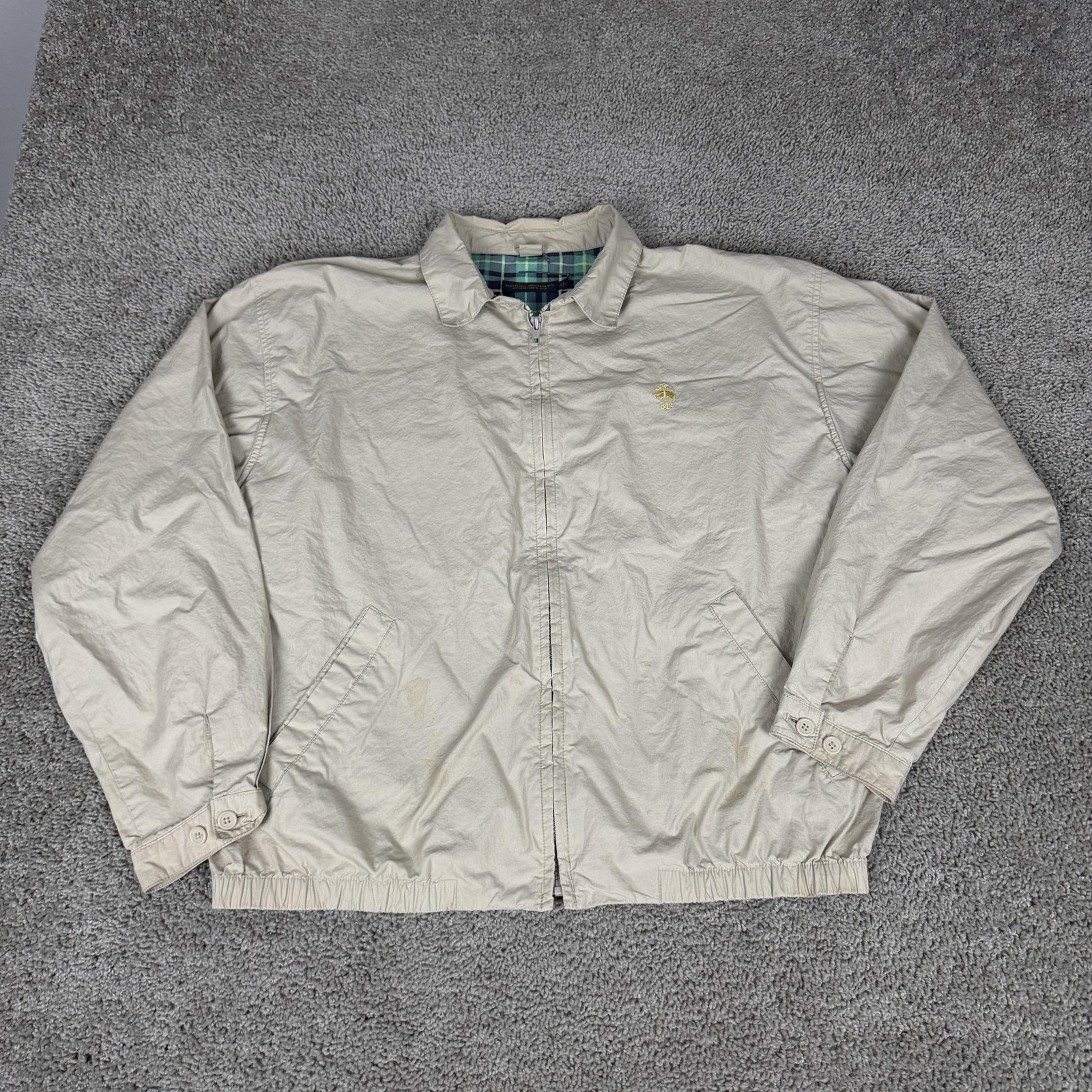 Brooks Brothers Jacket Mens XL Beige Golf Lined Windbreaker Bomber Full Zip