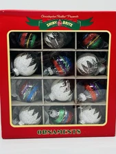 NEW 12 Radko Shiny Brite Unsilvered Tinsel Flocked Glitter Ornaments Sealed Box