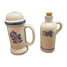 Vintage Pfaltzgraff Yorktowne Ceramic Vinegar Cruet & Large Salt Shaker Set