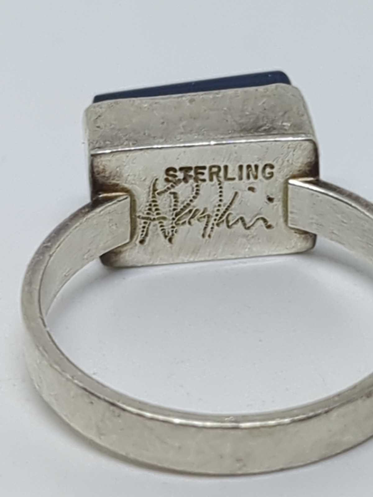 Signed Sterling Silver 925 Rectangular Blue Glass… - image 5