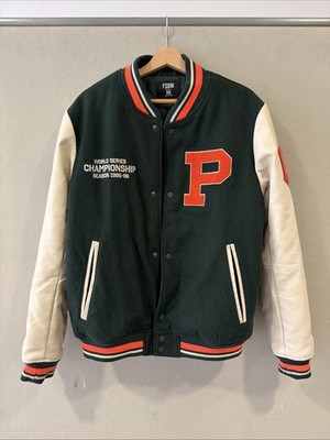 FSBN Mens Green & Cream World Series Championship Wool Blend Varsity Jacke M