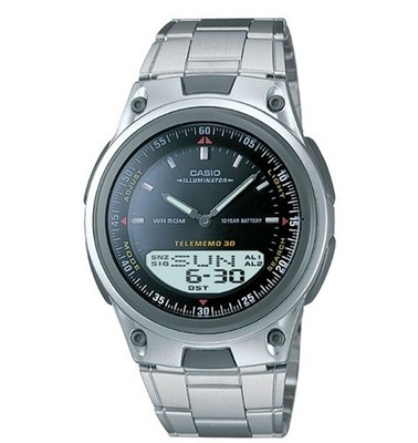 Uhr CASIO AW-80D-1A Stahl Anadigit Chrono Telememo Digital Schwarz 50mt
