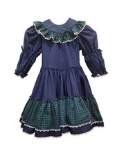 Vintage Mini World Provo Utah Girls 5 Navy Blue Lace Cottagecore Prairie Dress