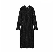 ZARA Fashionable and Sexy Black Lace Long Sleeve Round Neck Dress