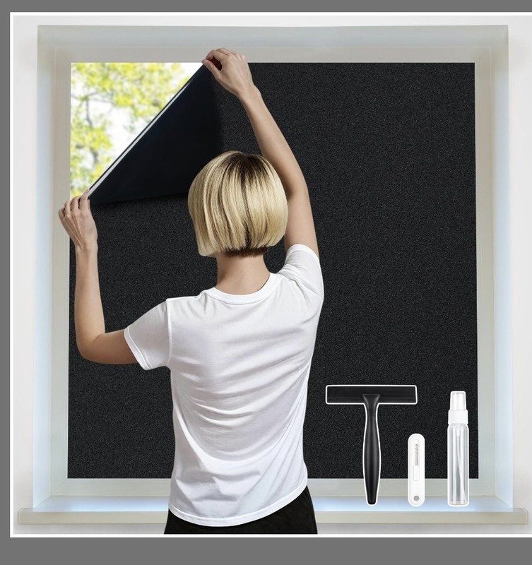 Blackout Window Film 100% Light Blocking Room Darkening UV Static Cling Cover