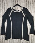 Ming Wang ribbed knite Top XS Black with white trim Handkerchief Hem NEW