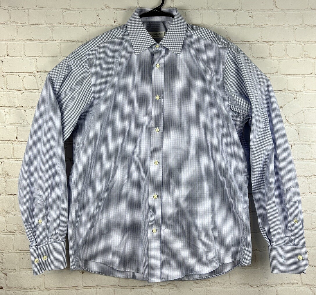 Camicia YSL Yves Saint Laurent blu a quadretti maniche lunghe abbottonate 42 16 5 Italia