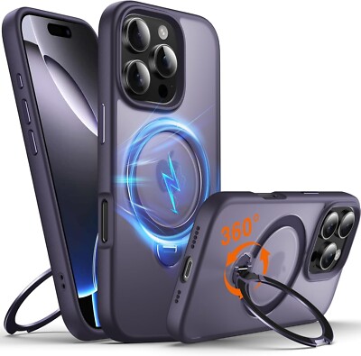 Chicfun Custodia IPhone 15 Pro Con Anello Magnetico 360° E Supporto [MagSafe] - Antishock Militare, Magneti Potenti 38 N52 - Cover Sottile Con Bordo Morbido, Nero Opaco - 2