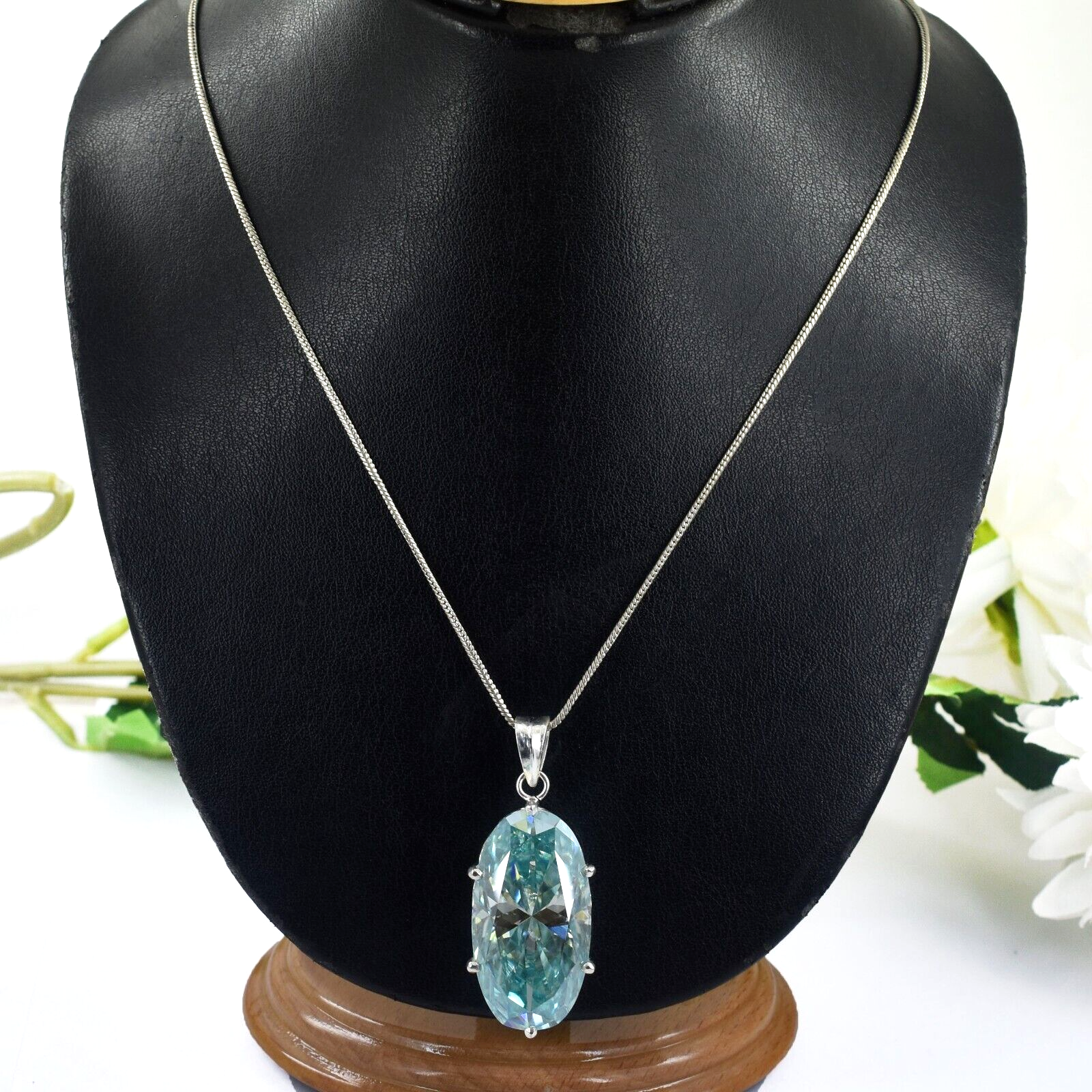 Certified Natural 15ct VS1 Blue Diamond Pendant 925 Sterling Silver Fine Jewelry