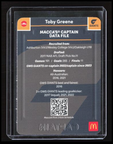 AFL 2023 Teamcoach Maccas Captain GWS Giants Toby Greene C-09 Card CB-2-1-B-11 - Picture 2 of 8