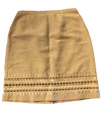 Talbots Womens 12 Skirt Beige Tan Pure Irish Linen Knee Length Button Zip