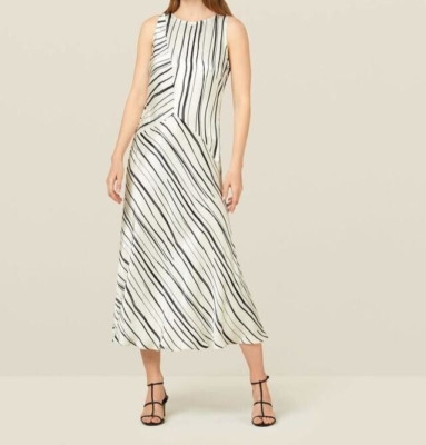 FINERY Maeve Kleid einfarbig gestreift, schwarz-weiß, Größe UK 14, UVP 139 £
