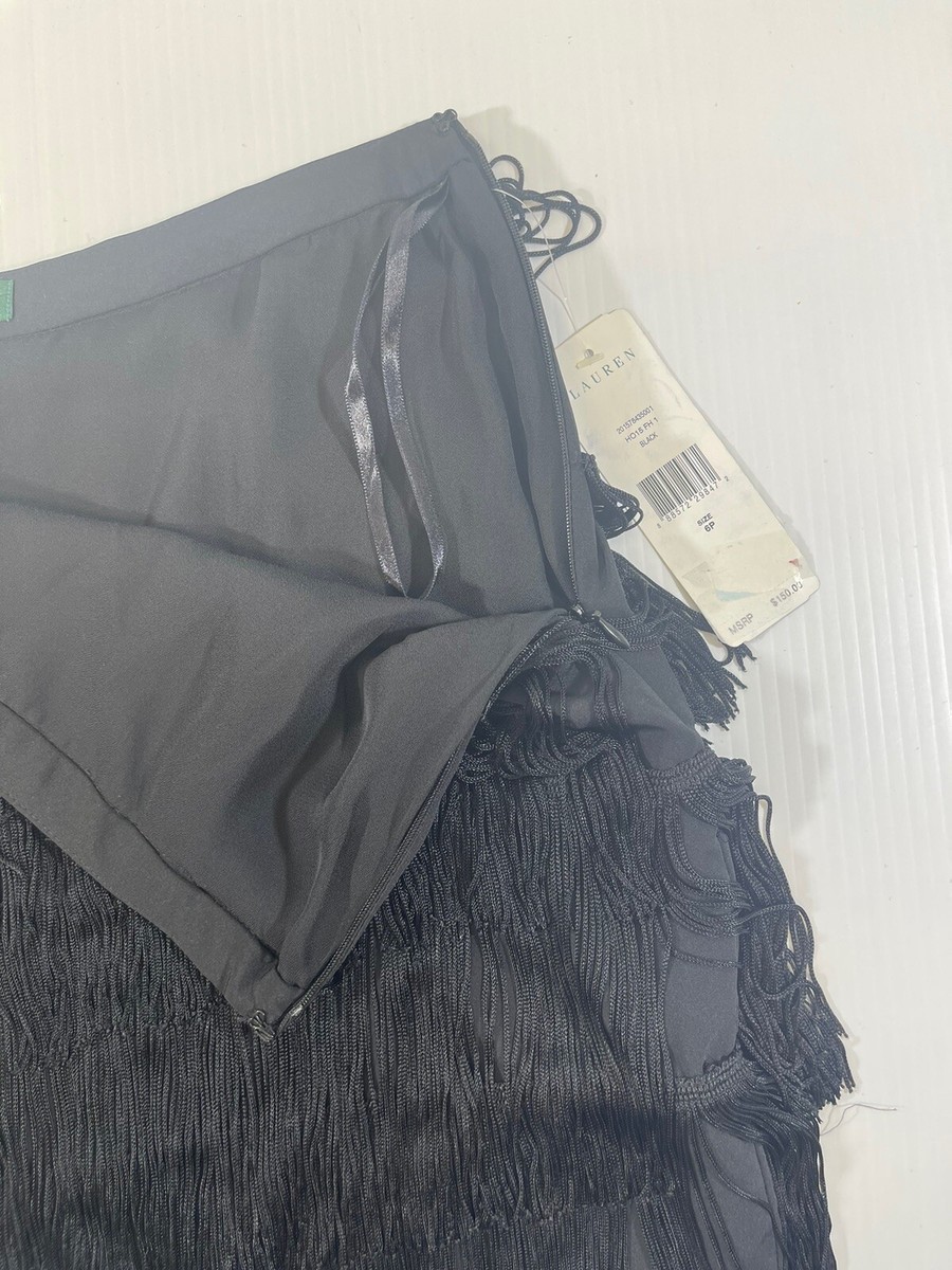 Lauren Ralph Lauren Petite Woman's Black Fringe Ruffle Tiered Mini