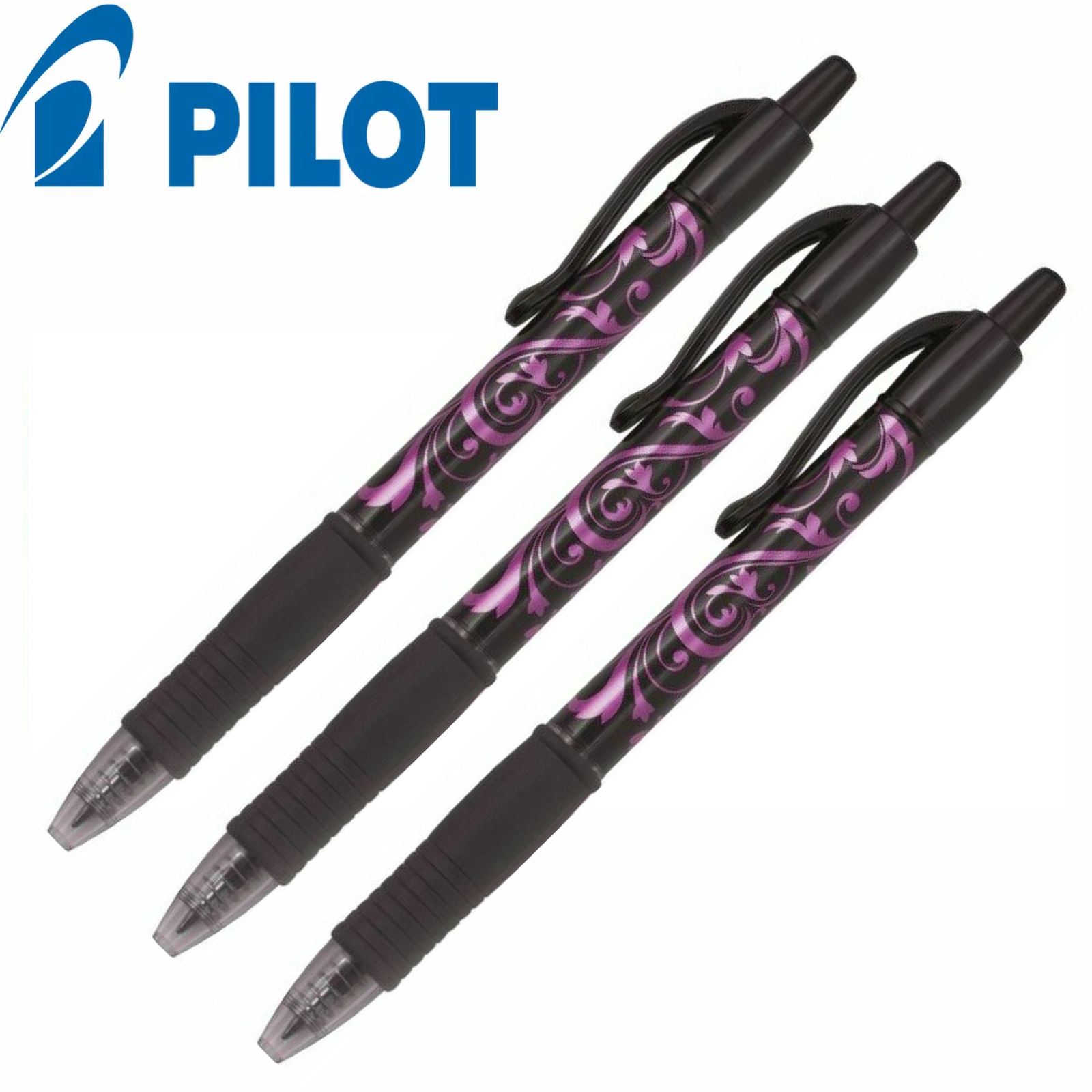 Pilot G2 07 Victoria Retractable Gel Rollerball Pen - Pack of 3 - Pink Ink