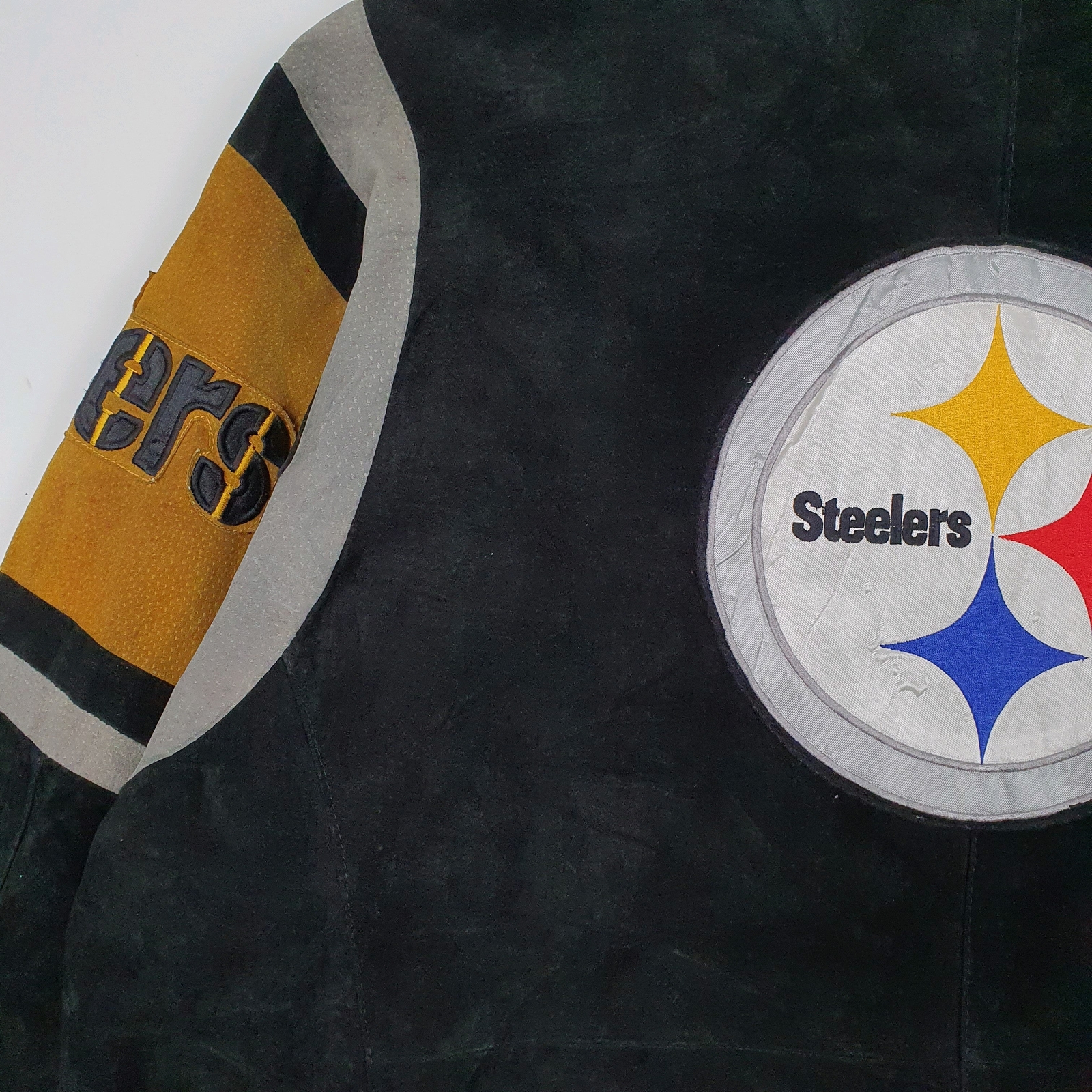 NFL Bomber Jacket Coat Insulated Pittsburgh Steelers Football Suede Leather XXL image 4