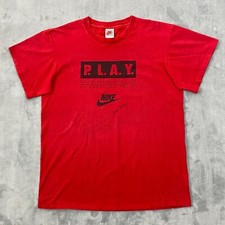 Vintage 80s JULIO CRUZ Hand Signed NIKE P.L.A.Y. T Shirt Men XL Red Made in USA