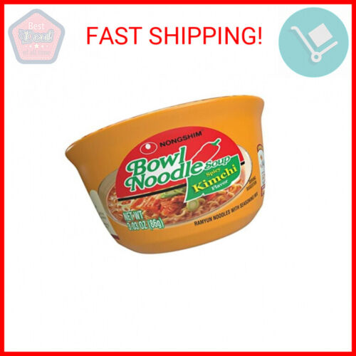 Nongshim Kimchi Instant Ramen Noodle Soup Bowl, 6 Pack, Korean Ramyun with Veggi