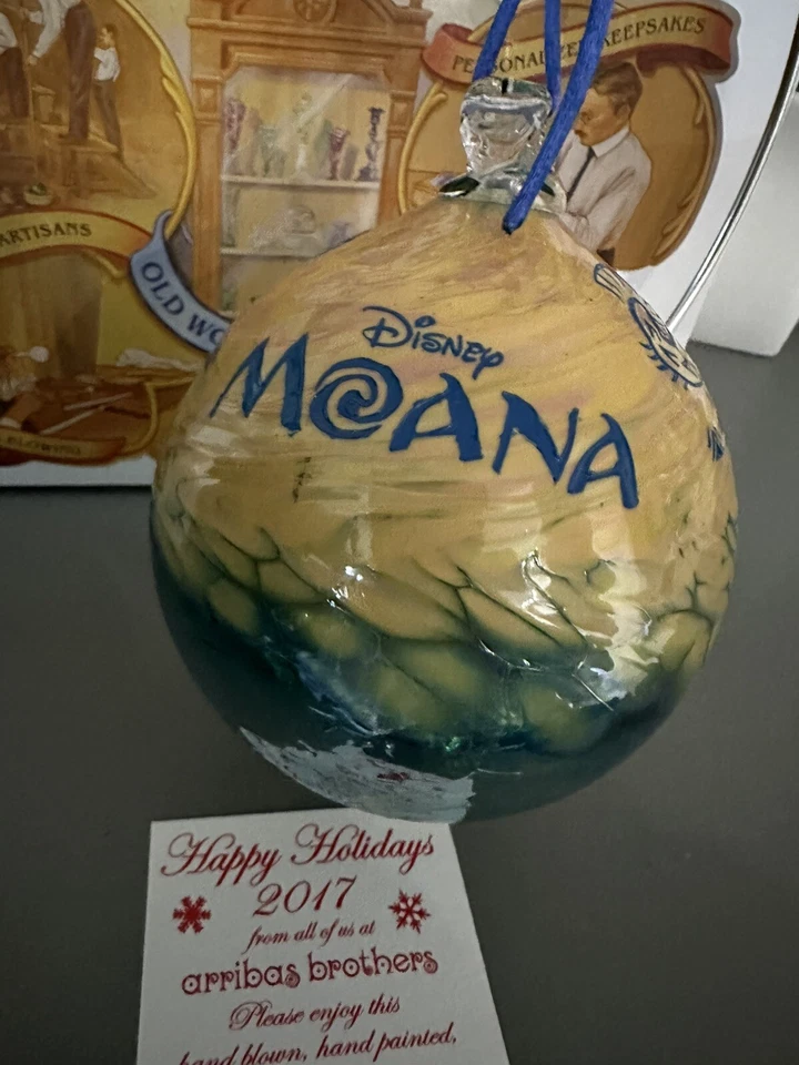 Rare Disney Arribas Bros Moana Heavy glass 4” Moana Ornament stand box LE - Image 2 of 4