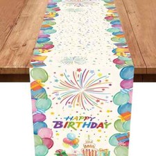 1pc 13"X72" Colorful Linen Happy Birthday Table Runner, Birthday Party Decor