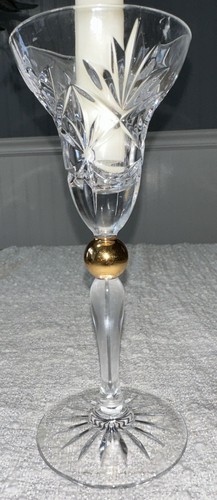 Vintage Interglass Italian Crystal And Gold Taper Candle Holder - Picture 3 of 7