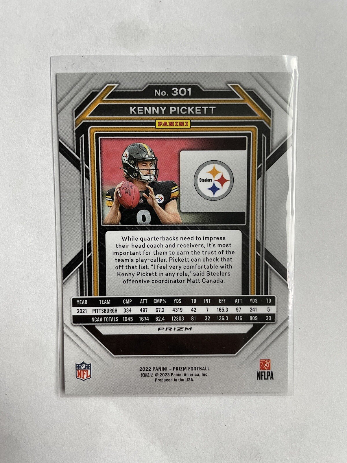 2022 Panini Prizm Kenny Pickett Silver Prizm Rookie Card RC 301