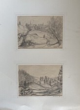 2 Drawings GDR Era 1889 Benneckenstein Harz Landscape At Brocken