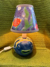 Nightstand nightlight, kids fish theme, with shade and switch, 1980s Collectible