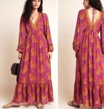 XS 🔖 FARM RIO ANTHROPOLOGIE Rare! Blogger Fav Cheetah Maxi Dress Pink Orange