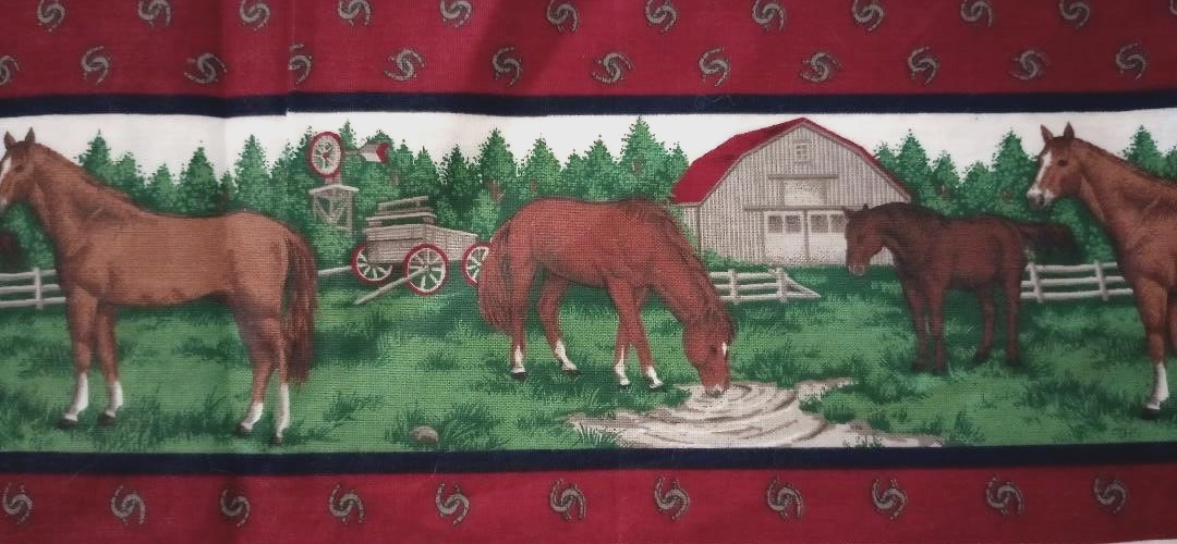 Fun 17.5x4 Inch Horse Farm Checkered Craft Fabric by USA Seller