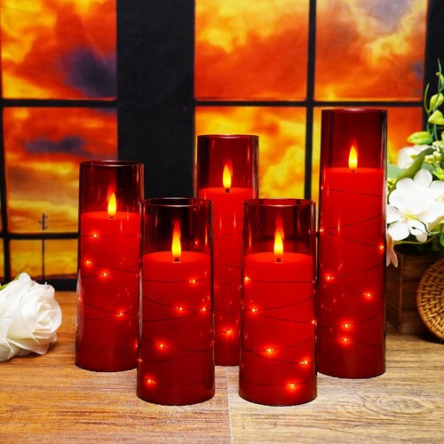 5Pcs Flameless LED Candles with Timer Red Acrylic Shell &Embedded Star String - Picture 6 of 6
