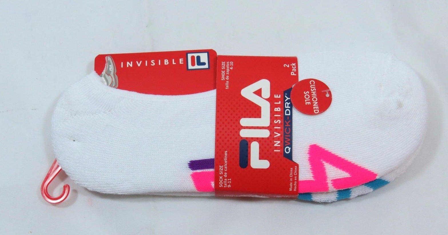 SAOLA Calzini da donna taglia 9 11 FILA 2 PK bianchi invisibili no show suola imbottita ad asciugatura rapida